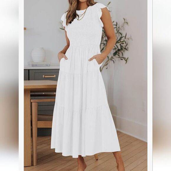 Zesica tiered skirt smocked top flutter sleeve key hole maxi dress size xxl NWT - Picture 1 of 9